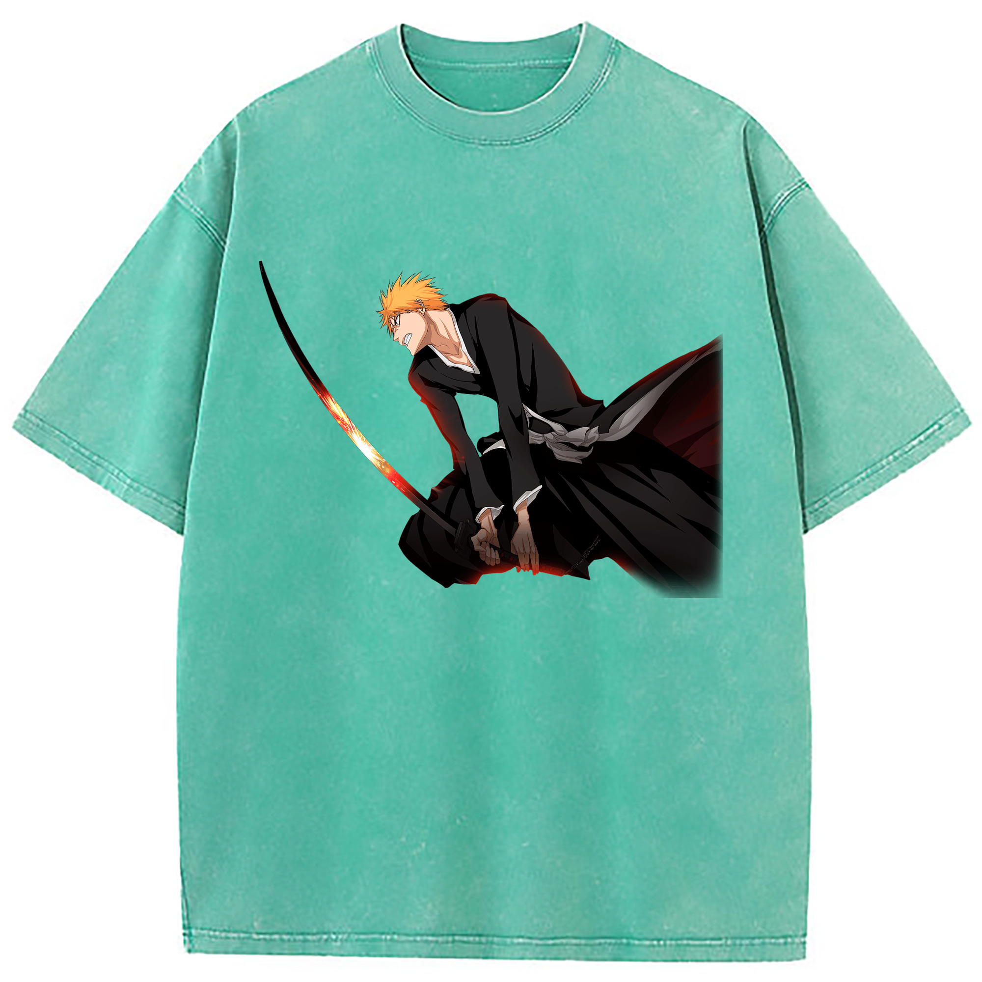 （画像用） ブリーチ 黒崎一護（くろさき いちご）BLEACH Kurosaki Ichigo 綿100% ヴィンテージ風 半袖Tシャツ（フロントプリント）